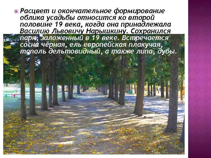  Расцвет и окончательное формирование облика усадьбы относится ко второй половине 19 века, когда