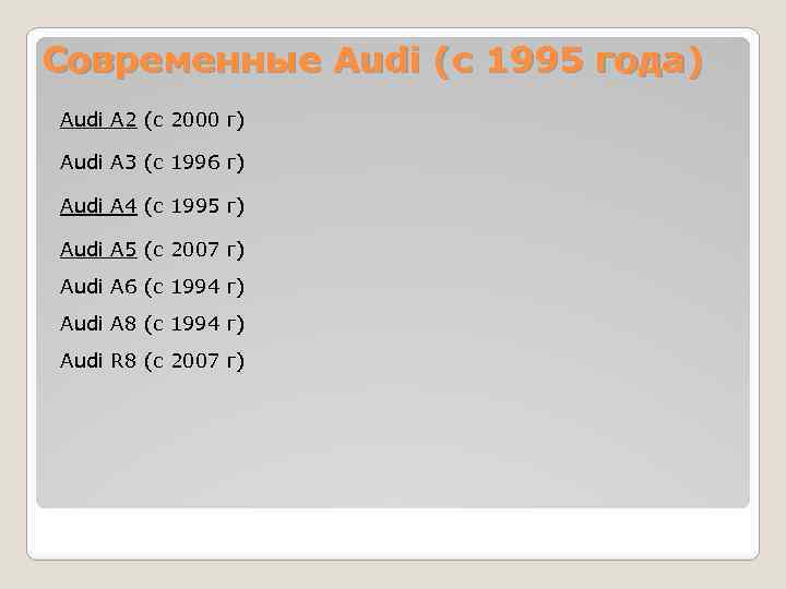 Современные Audi (c 1995 года) Audi A 2 (с 2000 г) Audi A 3