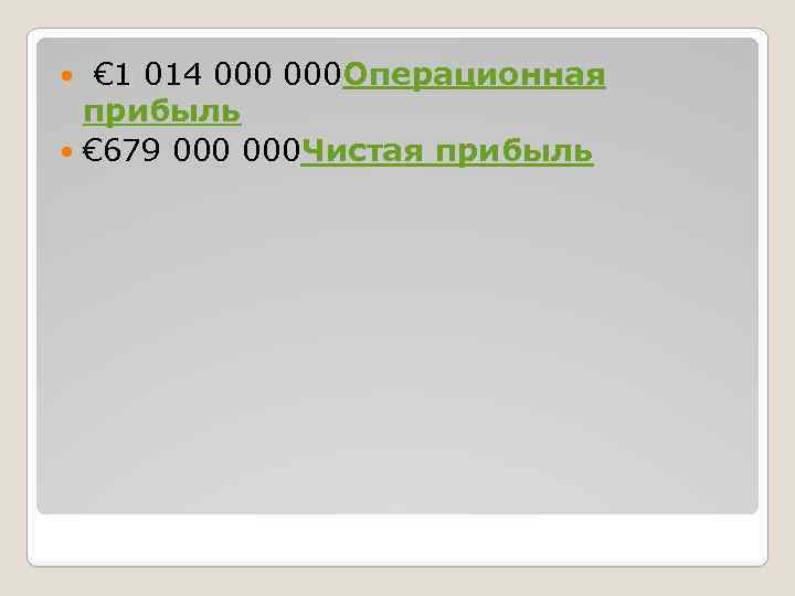  € 1 014 000 Операционная прибыль € 679 000 Чистая прибыль 