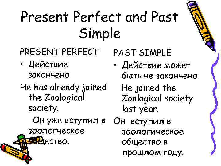 Present Perfect and Past Simple PRESENT PERFECT PAST SIMPLE • Действие может закончено быть