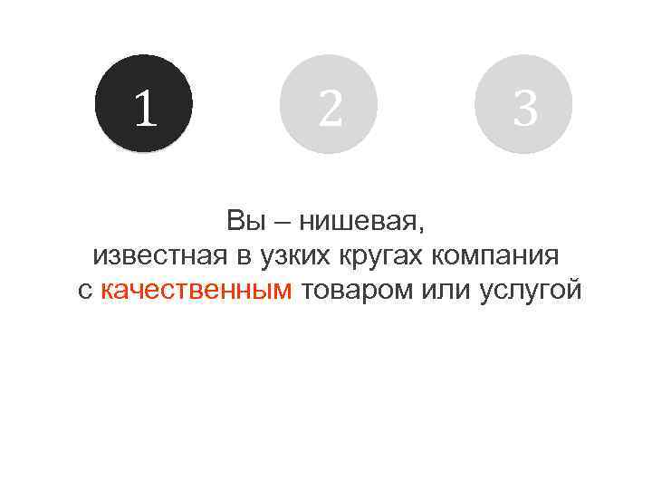 1 2 3 Вы – нишевая, известная в узких кругах компания с качественным товаром
