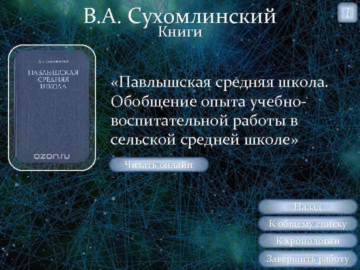 В. А. Сухомлинский i Книги «Павлышская средняя школа. Обобщение опыта учебно воспитательной работы в