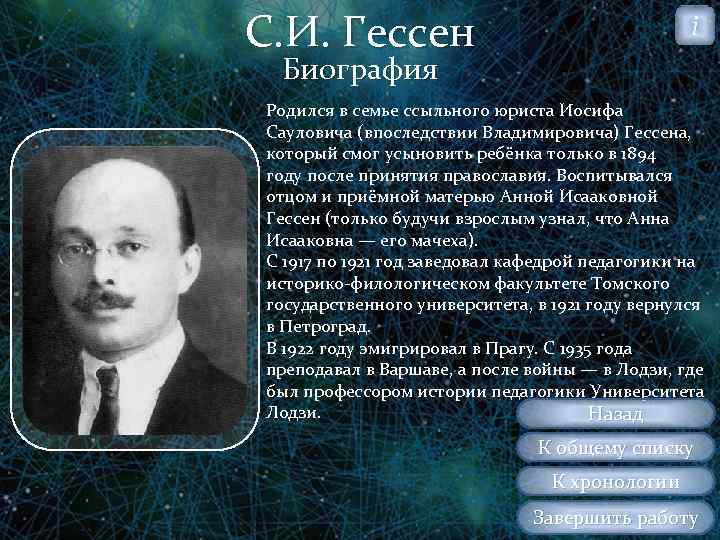 С. И. Гессен i Биография Родился в семье ссыльного юриста Иосифа Сауловича (впоследствии Владимировича)