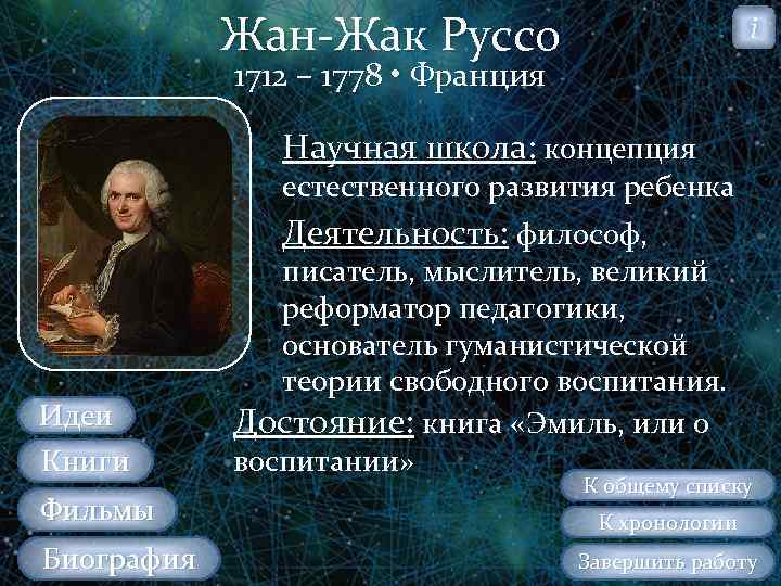 Жан Жак Руссо i 1712 – 1778 • Франция Научная школа: концепция естественного развития