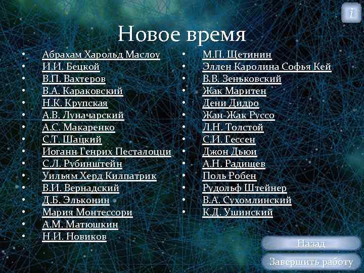 i Новое время • • • • Абрахам Харольд Маслоу И. И. Бецкой В.