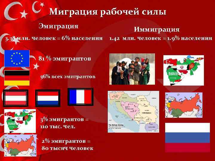 Миграция рабочей силы Эмиграция 3. 38 млн. человек = 6% населения 81 % эмигрантов