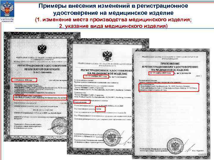 Примеры внесения изменений в регистрационное удостоверение на медицинское изделие (1. изменение места производства медицинского