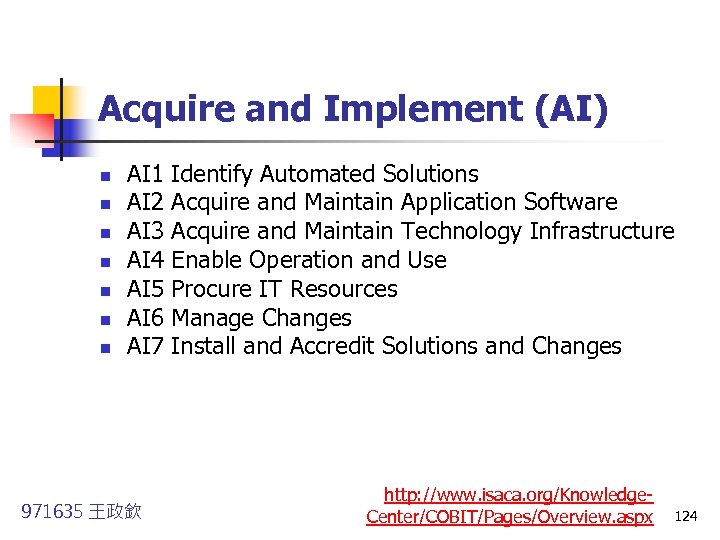 Acquire and Implement (AI) n n n n AI 1 Identify Automated Solutions AI