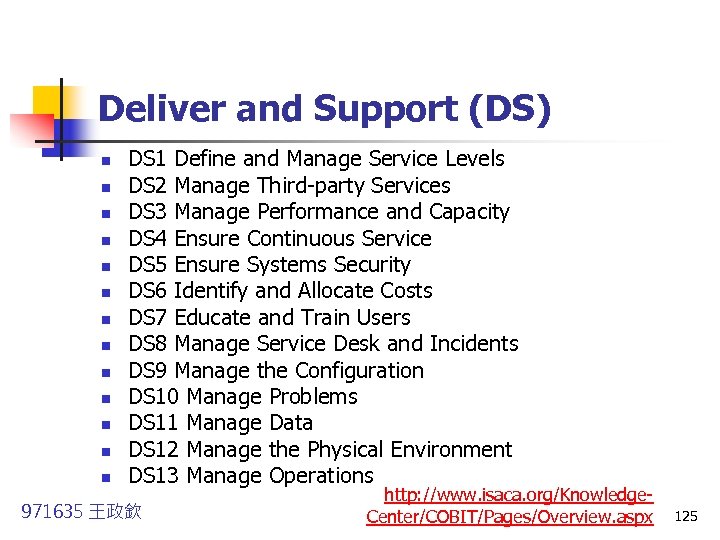 Deliver and Support (DS) n n n n DS 1 Define and Manage Service