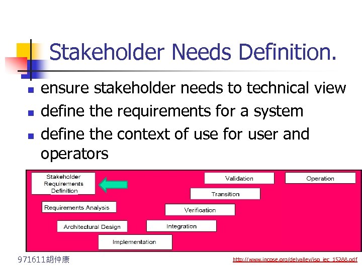 Stakeholder Needs Definition. n n n ensure stakeholder needs to technical view define the