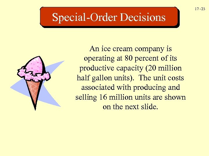 Special-Order Decisions An ice cream company is operating at 80 percent of its productive