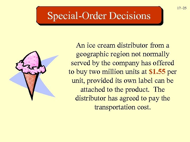 Special-Order Decisions An ice cream distributor from a geographic region not normally served by