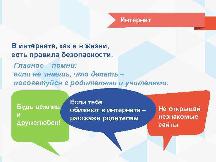 Интернет В интернете, как и в жизни, есть правила безопасности. Главное – помни: если