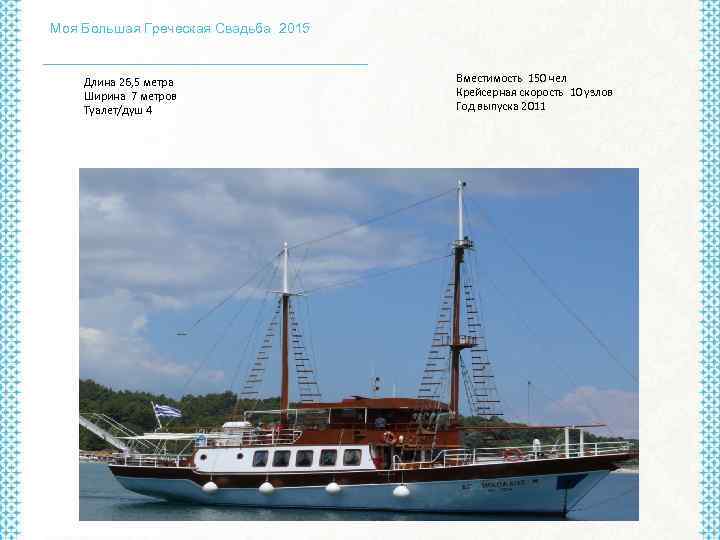 Моя Большая Греческая Свадьба 2015 Длина 26, 5 метра Ширина 7 метров Туалет/душ 4