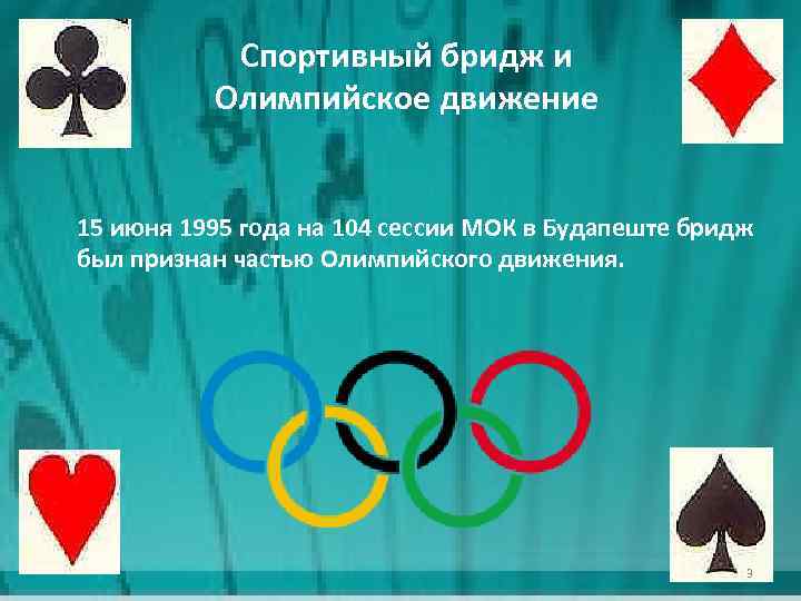 Спортивный бридж и Олимпийское движение 15 июня 1995 года на 104 сессии МОК в