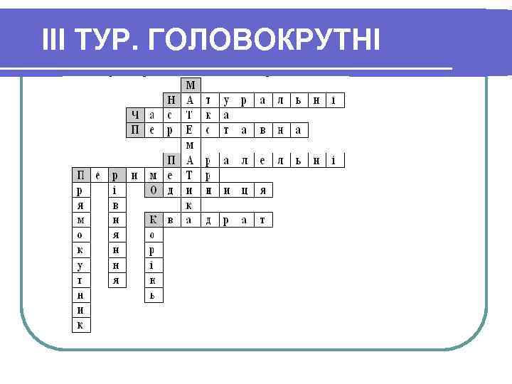 III ТУР. ГОЛОВОКРУТНІ 