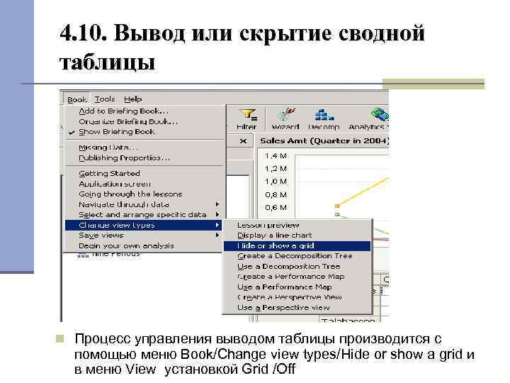 4. 10. Вывод или скрытие сводной таблицы Процесс управления выводом таблицы производится с помощью