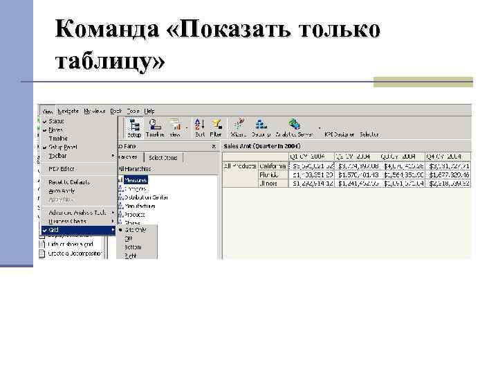 Команда «Показать только таблицу» 