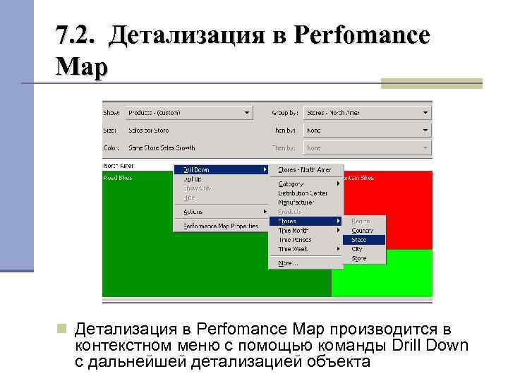 7. 2. Детализация в Perfomance Map производится в контекстном меню с помощью команды Drill