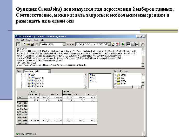 Функция Cross. Join() используется для пересечения 2 наборов данных. Соответственно, можно делать запросы к