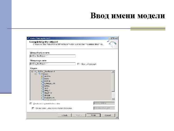 Ввод имени модели 