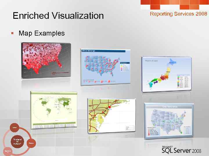 Enriched Visualization § Map Examples Author “Designed to Perform” Experienc e Process Reporting Services
