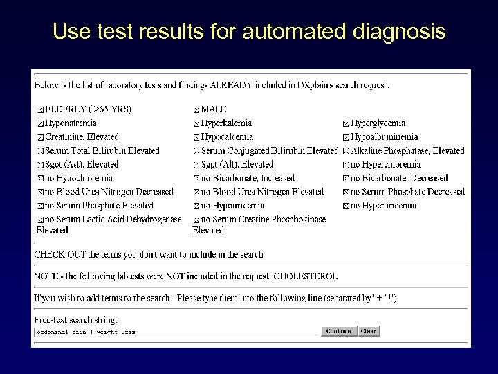 Use test results for automated diagnosis 