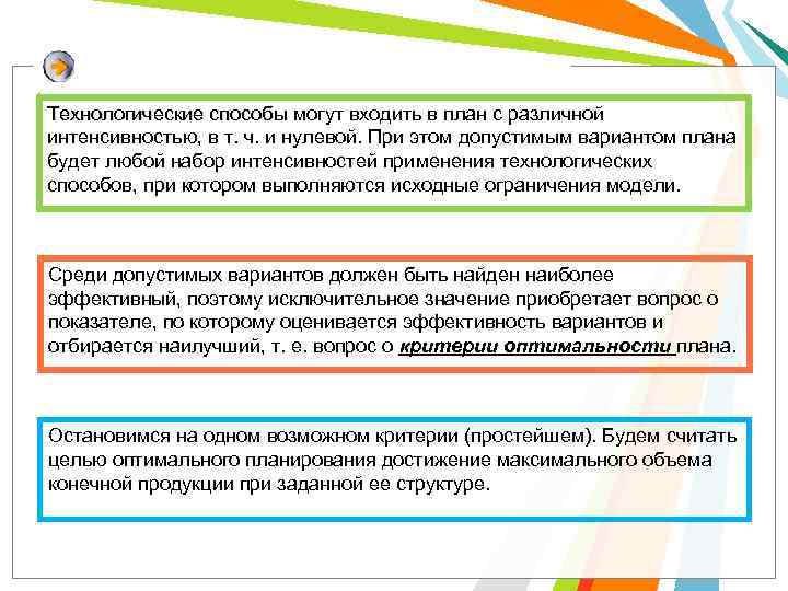 Технологические способы могут входить в план с различной интенсивностью, в т. ч. и нулевой.