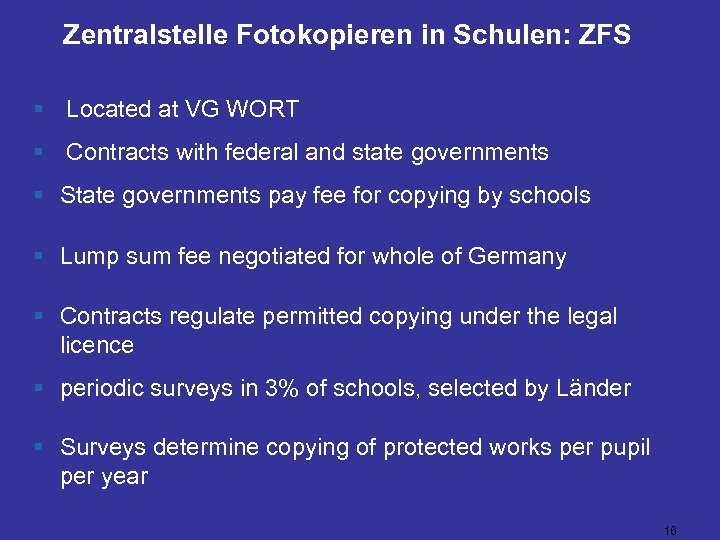 Zentralstelle Fotokopieren in Schulen: ZFS § Located at VG WORT § Contracts with federal