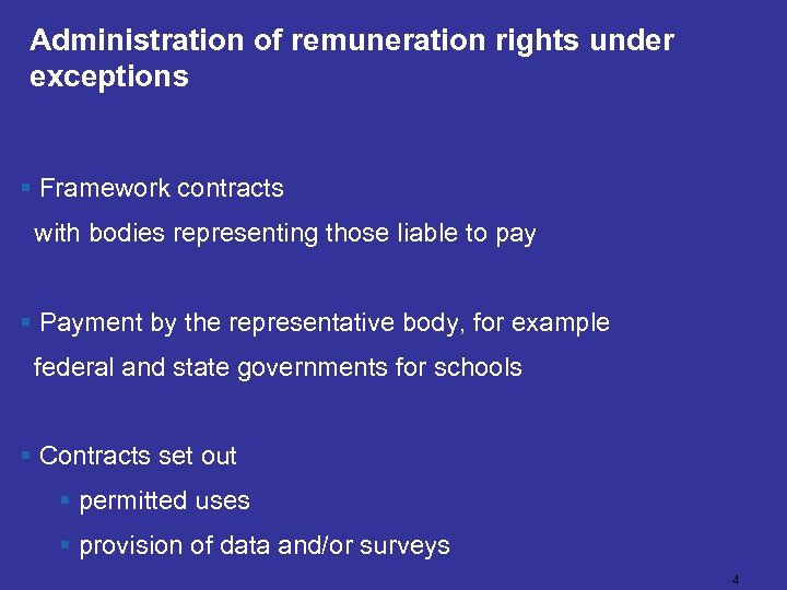 Administration of remuneration rights under exceptions § Framework contracts with bodies representing those liable