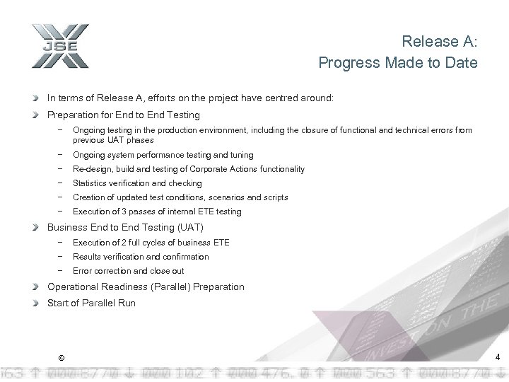 Release A: Progress Made to Date In terms of Release A, efforts on the