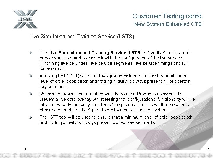 Customer Testing contd. New System Enhanced CTS Live Simulation and Training Service (LSTS) The