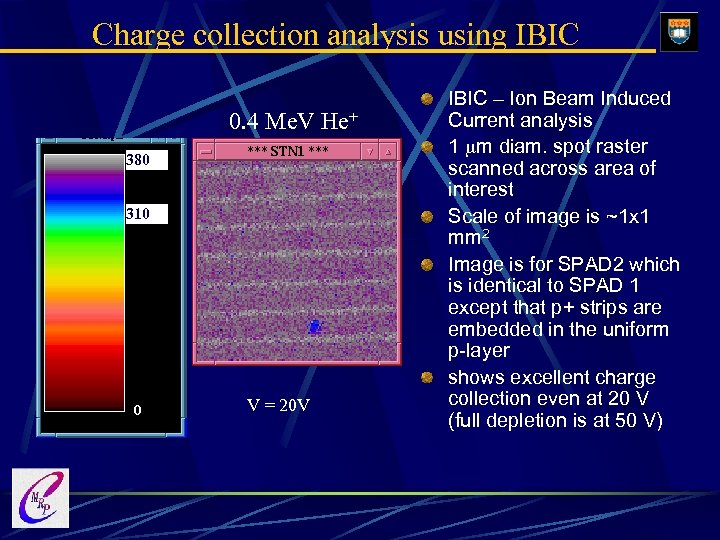 Charge collection analysis using IBIC 0. 4 Me. V He+ 380 310 V =