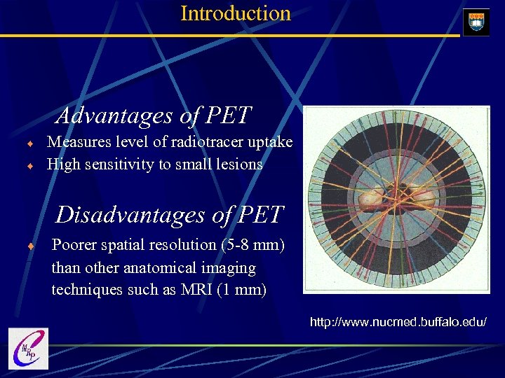 Introduction Advantages of PET ¨ ¨ Measures level of radiotracer uptake High sensitivity to