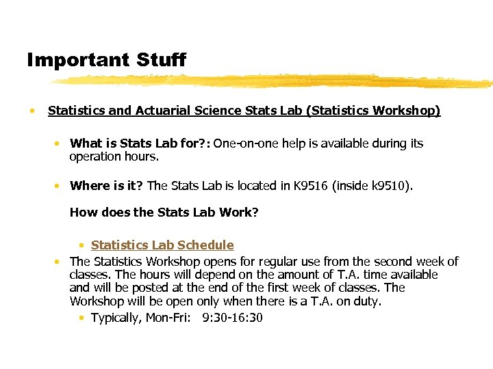 Important Stuff • Statistics and Actuarial Science Stats Lab (Statistics Workshop) • What is