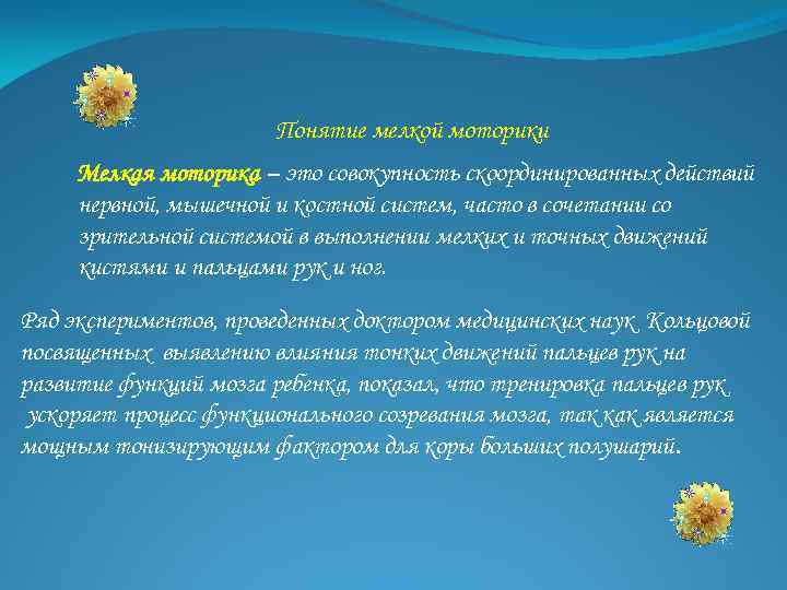 Понятие мелкой моторики Мелкая моторика – это совокупность скоординированных действий нервной, мышечной и костной