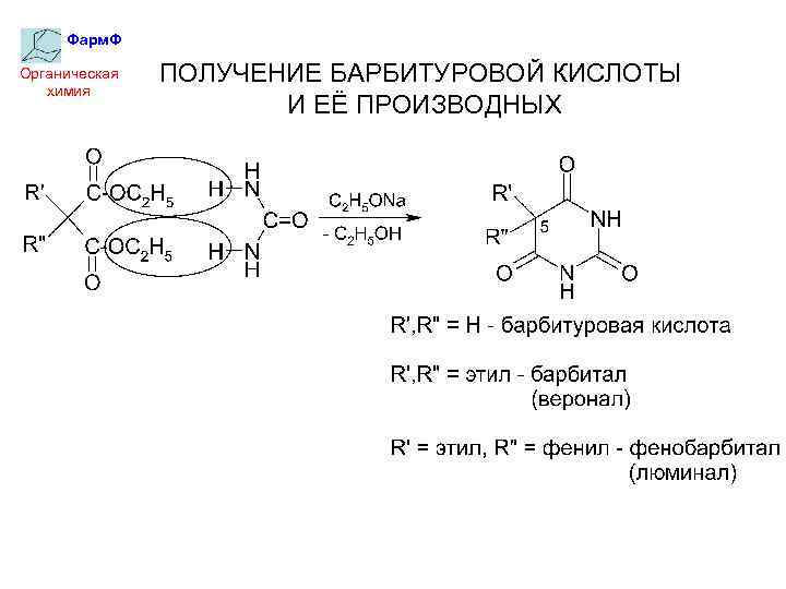 Фарм. Ф Органическая химия ПОЛУЧЕНИЕ БАРБИТУРОВОЙ КИСЛОТЫ И ЕЁ ПРОИЗВОДНЫХ 