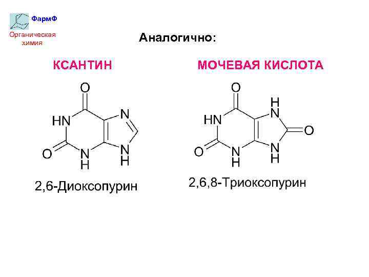 Фарм. Ф Органическая химия КСАНТИН Аналогично: МОЧЕВАЯ КИСЛОТА 