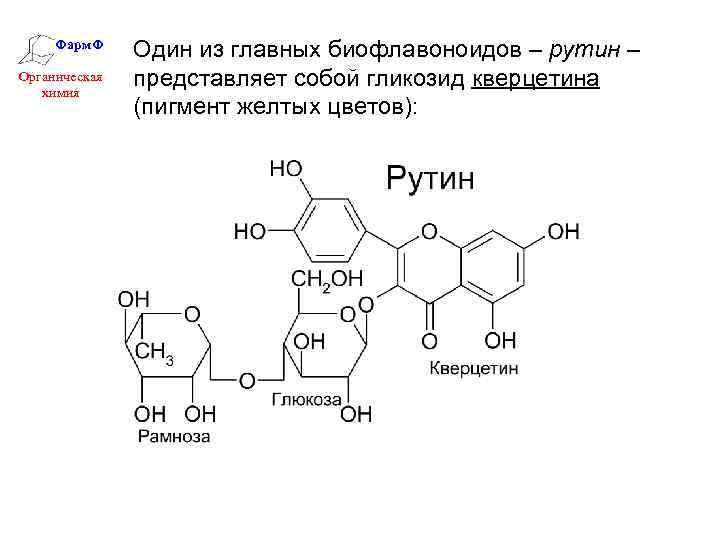 Фарм. Ф Органическая химия Один из главных биофлавоноидов – рутин – представляет собой гликозид