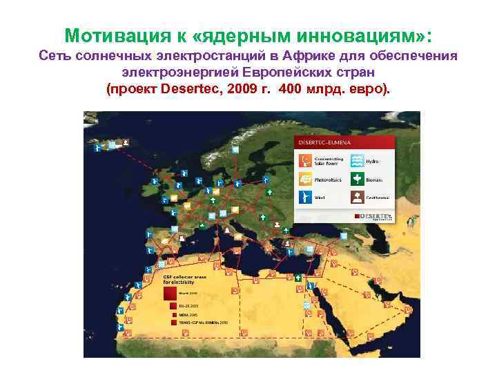Мотивация к «ядерным инновациям» : Сеть солнечных электростанций в Африке для обеспечения электроэнергией Европейских