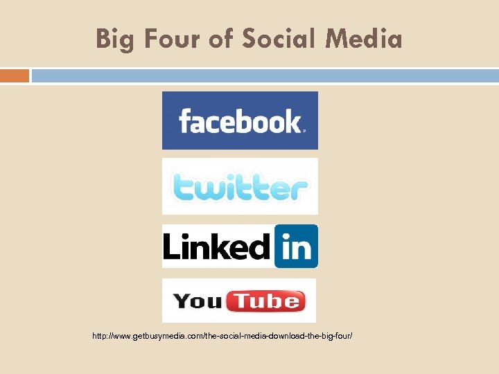 Big Four of Social Media http: //www. getbusymedia. com/the-social-media-download-the-big-four/ 
