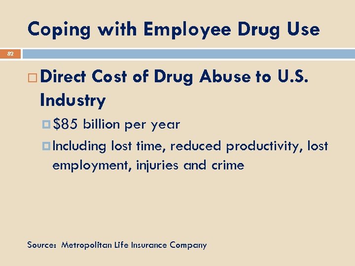 Coping with Employee Drug Use 82 Direct Cost of Drug Abuse to U. S.