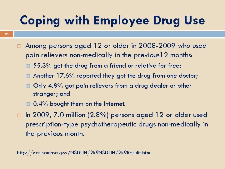Coping with Employee Drug Use 85 Among persons aged 12 or older in 2008