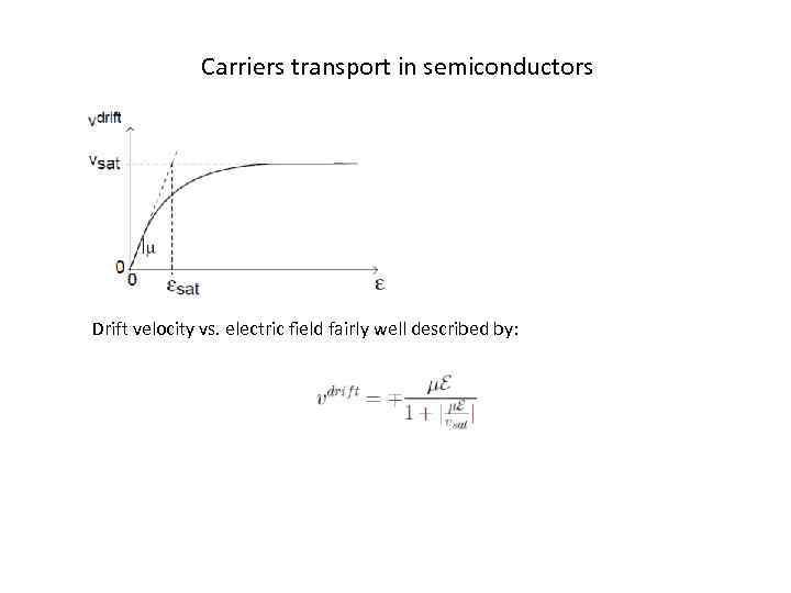 Carriers transport in semiconductors Drift velocity vs. electric field fairly well described by: 