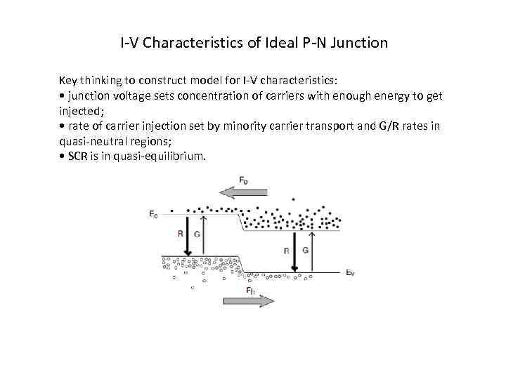 I-V Characteristics of Ideal P-N Junction Key thinking to construct model for I-V characteristics: