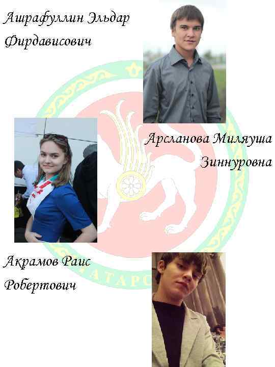 Ашрафуллин Эльдар Фирдависович Арсланова Миляуша Зиннуровна Акрамов Раис Робертович 