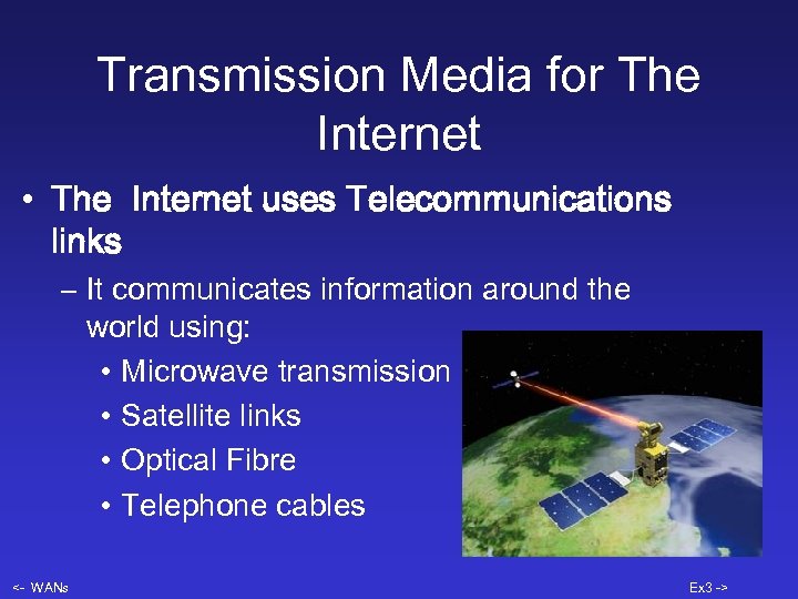 Transmission Media for The Internet • The Internet uses Telecommunications links – It communicates
