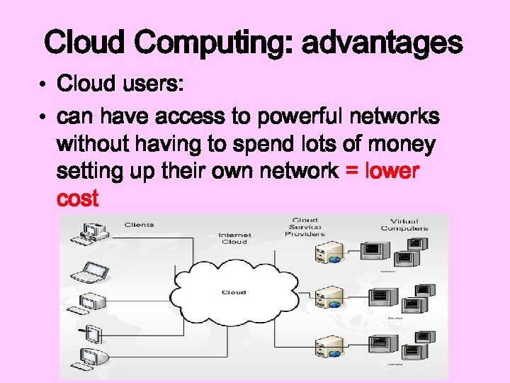 Cloud Computing: advantages • Cloud users: • can have access to powerful networks without