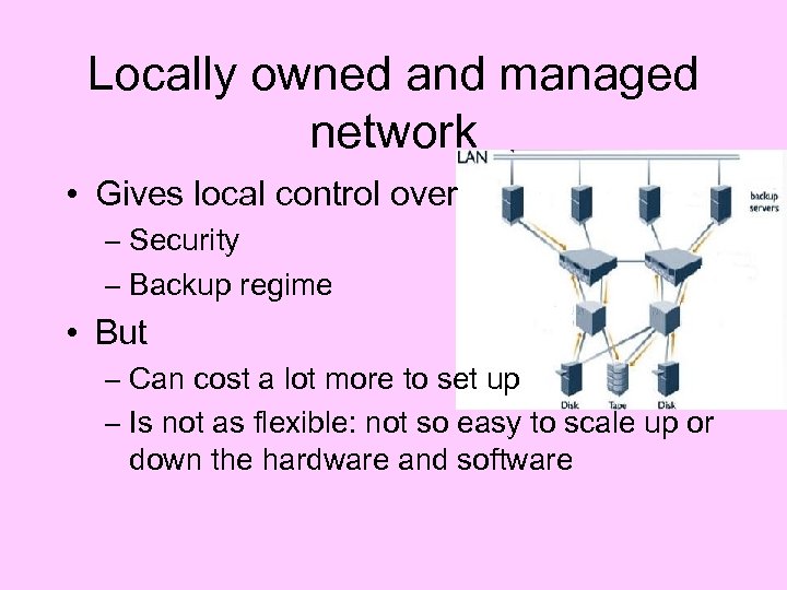 Locally owned and managed network • Gives local control over – Security – Backup
