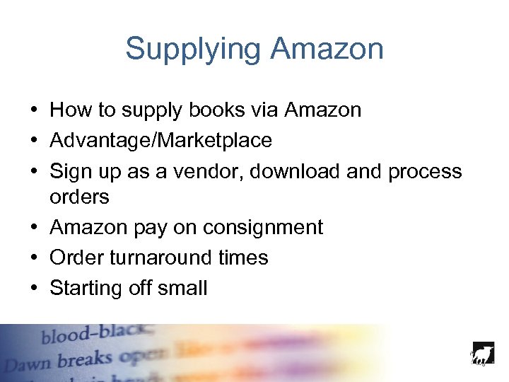 Supplying Amazon • How to supply books via Amazon • Advantage/Marketplace • Sign up